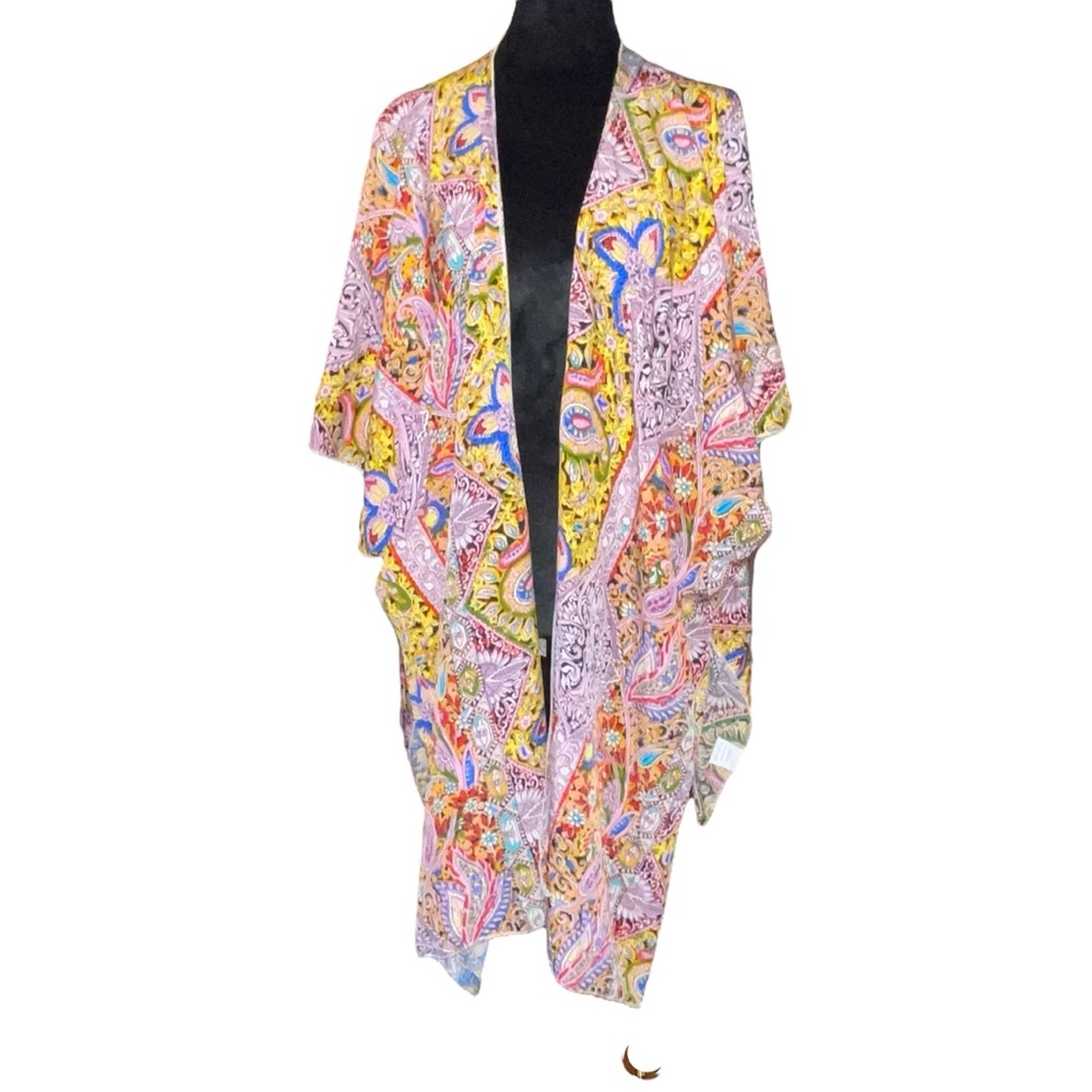 Women’s Boho Kimono Cardigan Shaw Paisley Floral Print Multi Colors Tassels OS